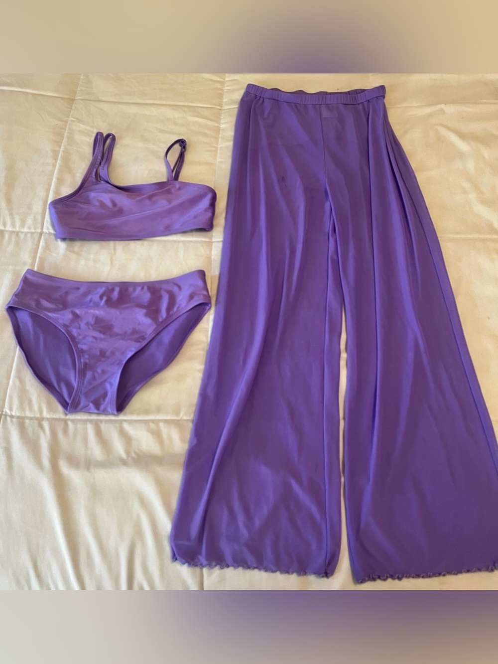 art class Girls Purple 3 Piece Bathing Suit Swim Set kids size XL 14